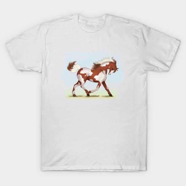 Trotting Chestnut Overo Pinto Horse T-Shirt by Mozartini